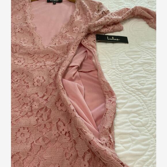 Lulu’s Blush Pink Lace Mini Dress Size medium Coquette Balletcore Romantic - Picture 8 of 9
